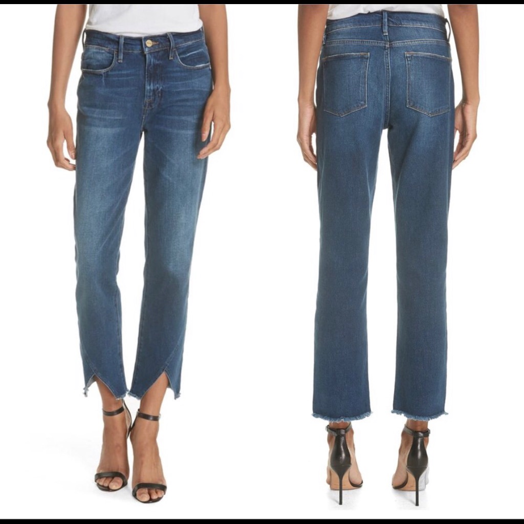 Frame Le High Straight Jean Split Hem Frayed Size 23